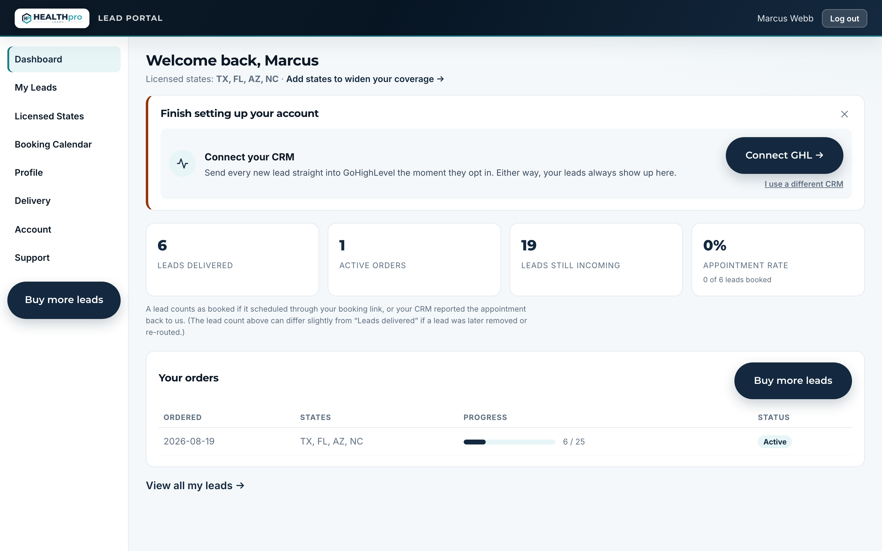 Agent portal dashboard